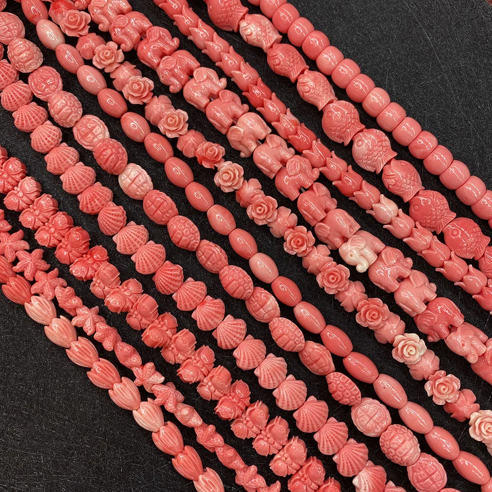 Synthetic Coral Beads Gemstone Cat Rose Fish Shape Loose Beads For Making Jewelry Loose Stones Necklace