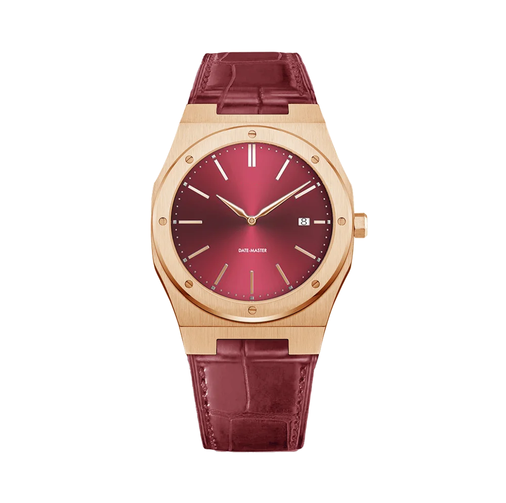 Red Belt Silver Case Dial Vintage Simple  Slim  Big Watches For Men Montre Stainless Pour Homme