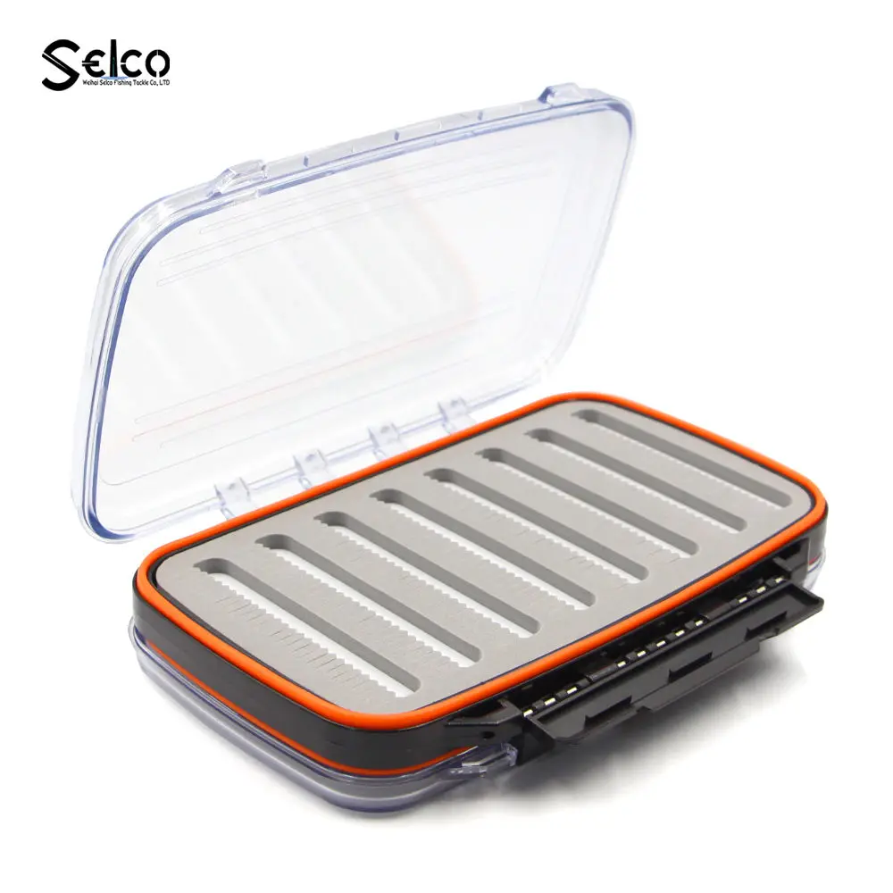Selco High Quality Clear Plastic 19*12.2*4cm Waterproof Fly Fishing Box Lake River Stream Ocean Boat Fly Fishing Tackle box