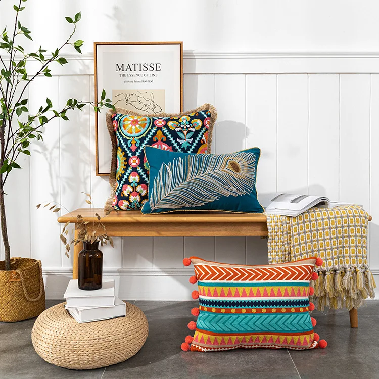 Top Seller Morocco Accent Pillow Case Boho Decor with Tassel Cushion Cover Tufting for Home Decor Bohemian Throw Pillow