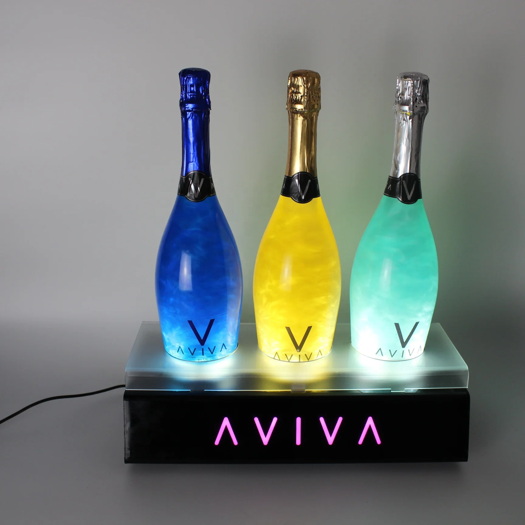 acrylic LED rotating bottle display stand , bottle expositor display stand for golden wine