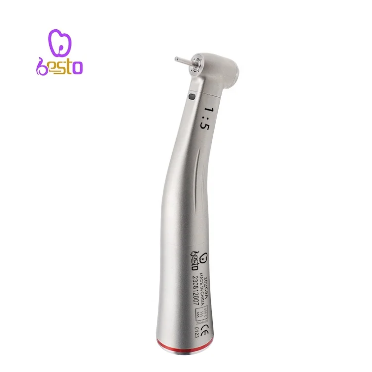 BESTO Dental 1:5 Fiber Optic Increasing Contra Angle Dental Stainless Steel Handpiece Red Ring E-type Micro Motor Handpiece