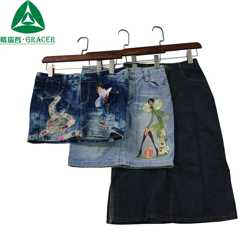 Good quality second hand clothes summer embroidered denim skirt used clothing in vietnam
