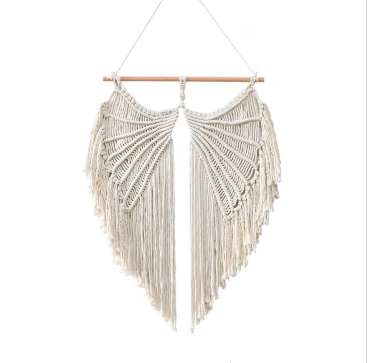 Wholesales Macrame Wall Hanging Angel wings Boho Chic Woven Leaf Tassels Decoration Handmade Bohemian Woven Tapestry