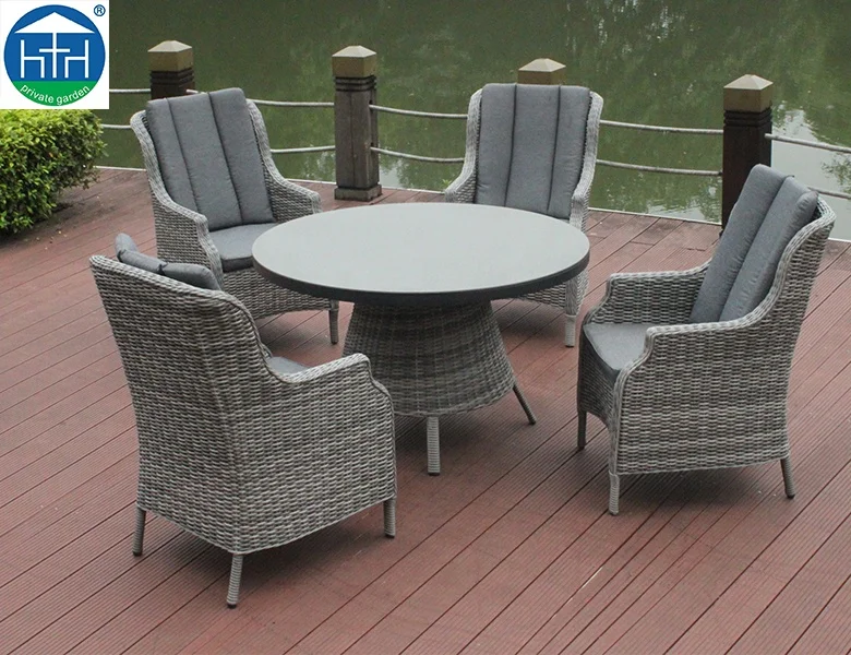 Luxury garden outdoor PE wicker rattan dining table and chairs made by China factory