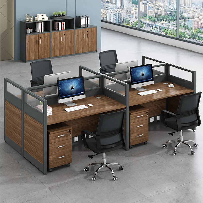 Modern Simple Desk Chair Combination for Home Office 2/4/6 Staff Screen Partition Extendable Wooden Panel with Metal Staff Table