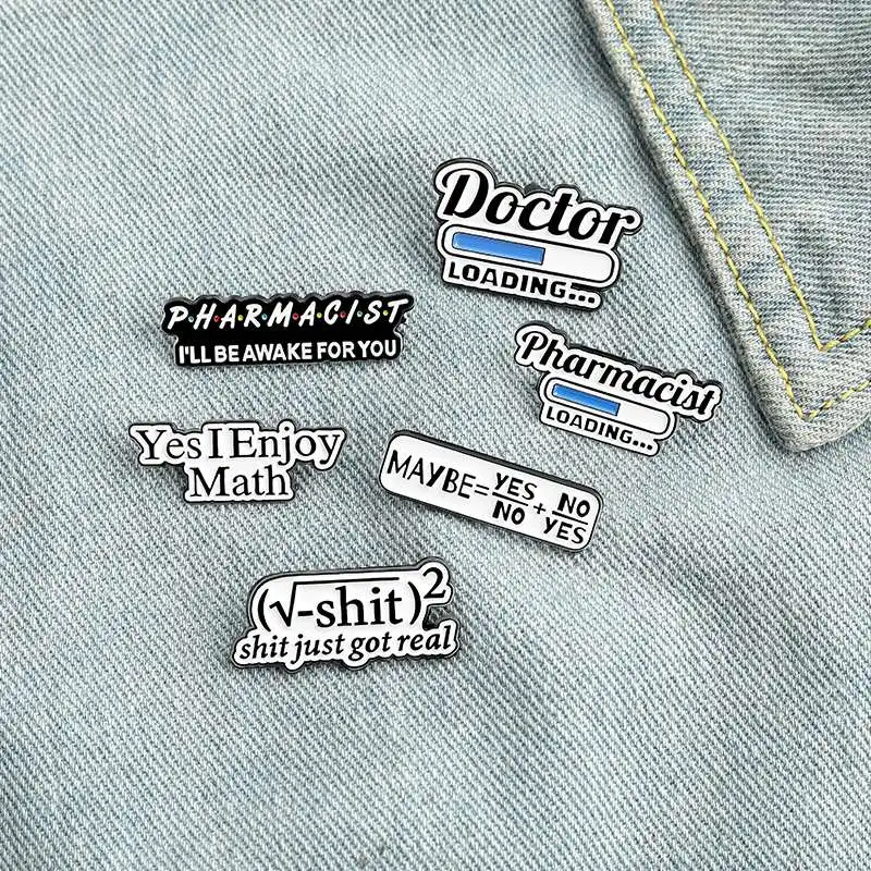 Math Science Pin Custom Chemistry Pharmacist Equation Brooches Bag Lapel Pin Black White Badge