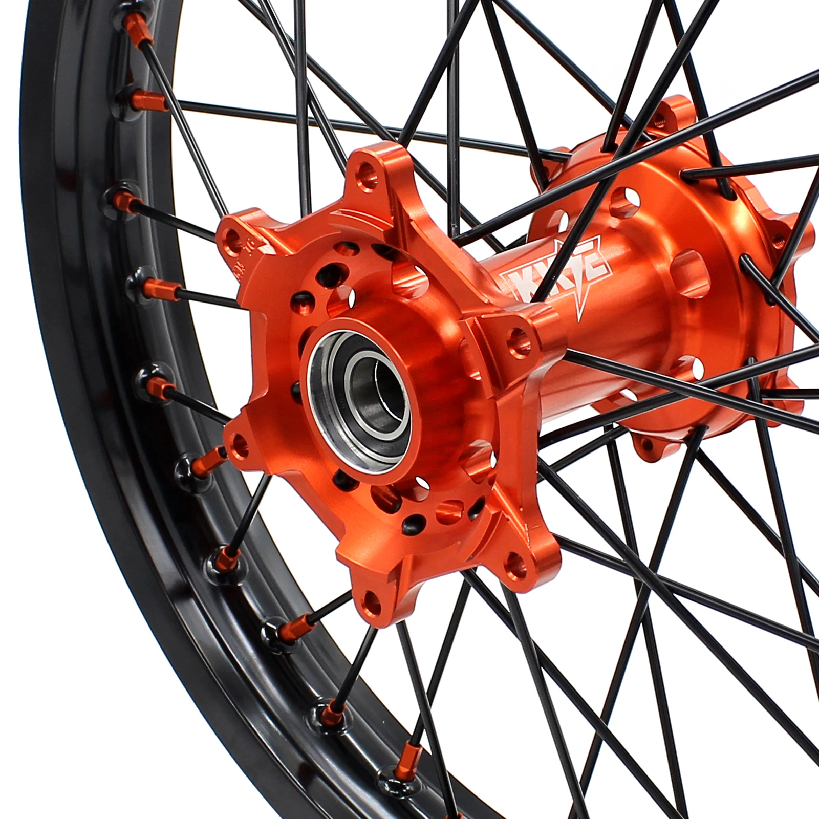 KKE Motorcycle Dirt Bike MX Enduro Wheels Fit KTM125 450 EXC SX-F Orange Hub Black Rim Orange Nipple Black Spoke