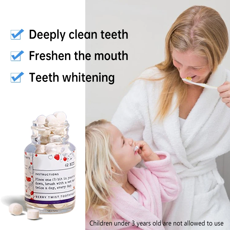 Wholesale OEM Remove Surface Stains Mint Flavor Fluoride Free Travel Eco Friendly Antiplaque Whitening Toothpaste Tablets