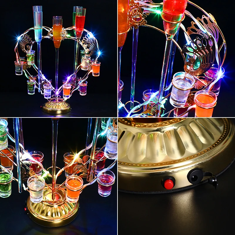 Hot model rechargeable Led wine glass display stand light emitting diode heart shaped cocktail glass rotating display stand