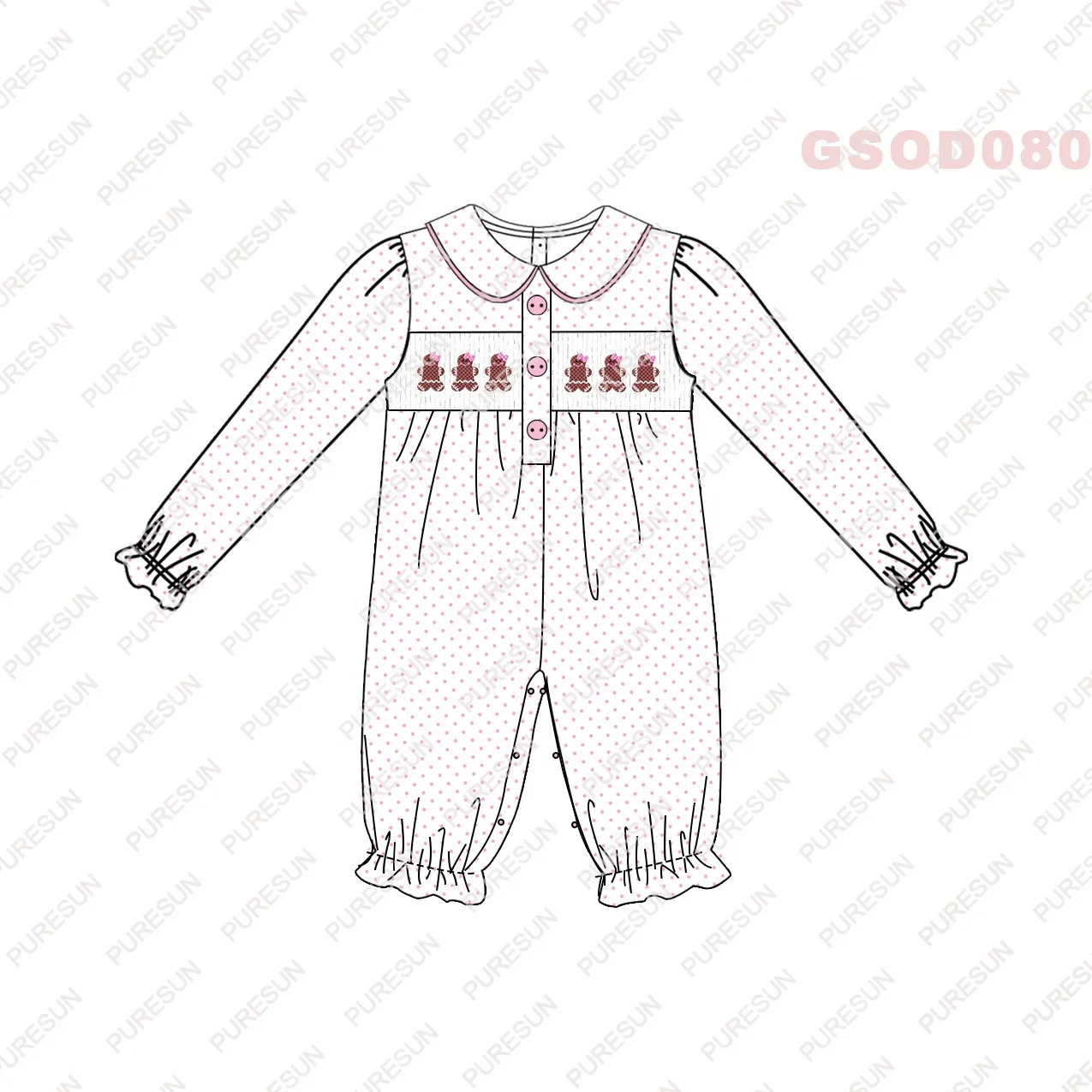 Puresun smocked kids clothing christmas gingerbread smocked children wear fall winter baby girl boutique outfits for custom