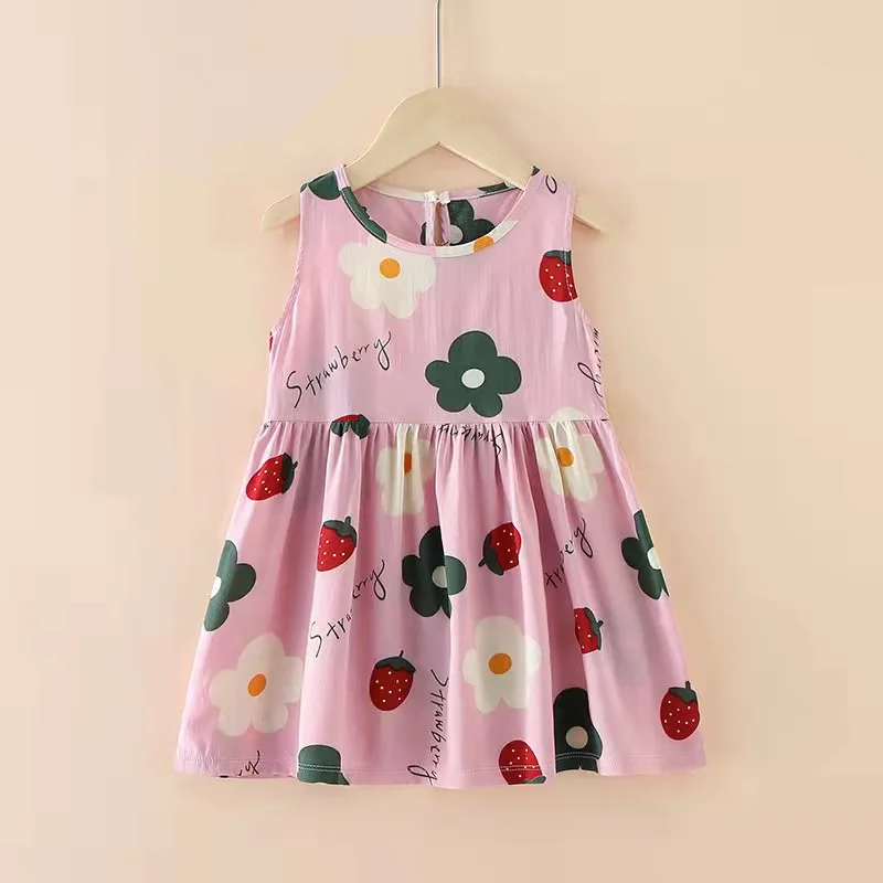 Summer Kids Girls Beach Dresses 100% Cotton Floral Dresses Support Customized For 3-8 Years Girls Camisole Skirt