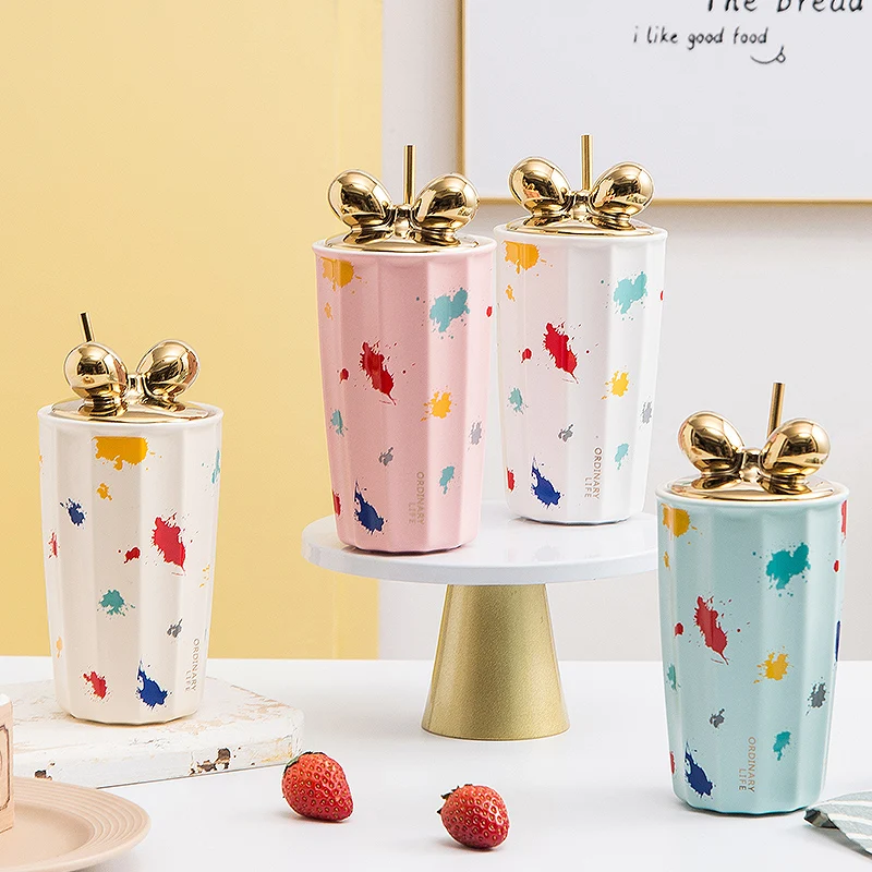 Flypeak Wholesale New Arrival Nordic Ceramic Mug Coffee Cup Porcelain Mug Fashion Luxury Ceramic Mug With Lid And Spoon