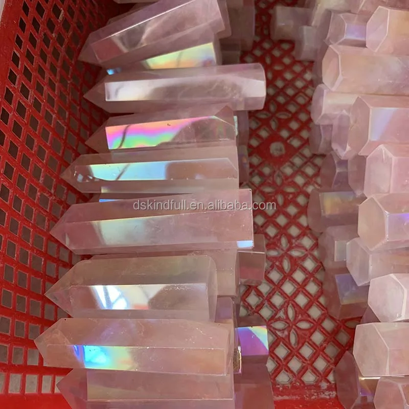 Natural Angel Aura Raw Stone Pink Quartz Crystal wand rose quartz Wand Point for sale