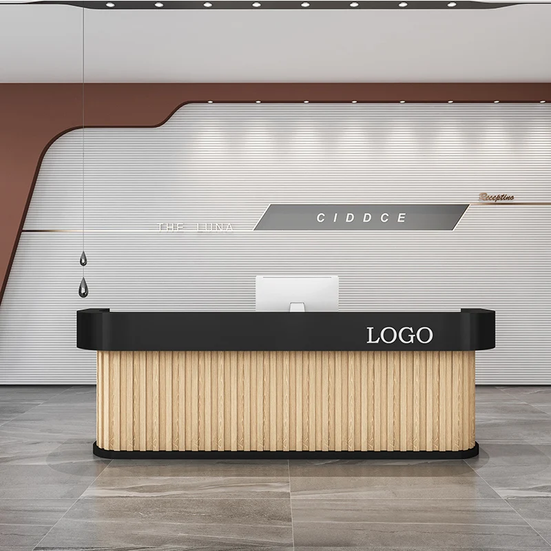 High end modern nail salon equipment hotel black reception desk luxury wooden front counter for reception