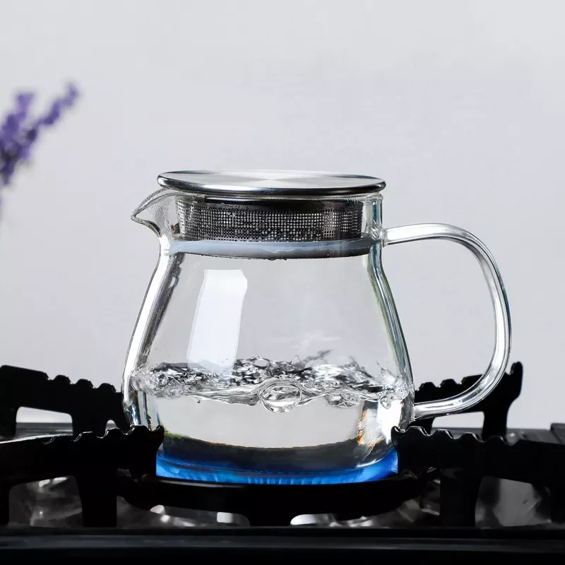 450ml 15oz Heat Resistant Glass Teapot with Infuser Borosilicate Glass Kettle with Stainless Steel Filter Lid and Handle