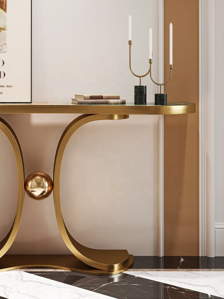 luxury style console desk white marble top with gold stainless steel base console tables living room furniture