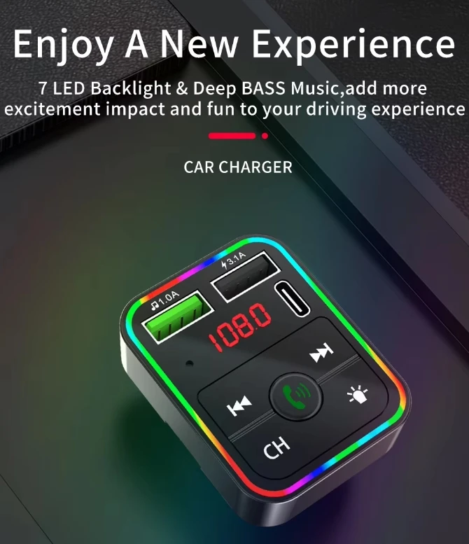 F2 автомобильный BT FM передатчик красочная светодиодная подсветка Handsfree type C PD MP3-плеер комплект зарядное устройство