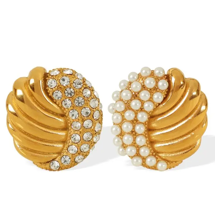 Fashion Thick Zircon Round Hoop Earrings for Women Stainless Steel pearl Round Circle Earring Female Fashion Party Jewelry Gift