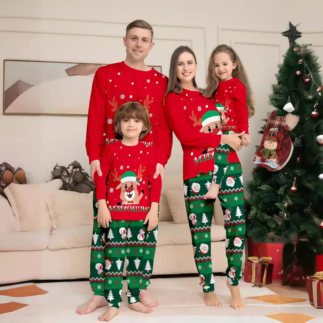 family clothing set 2024 The new cartoon letter  Christmas printing Christmas parent-child outfit a parent-child outfit pajamas