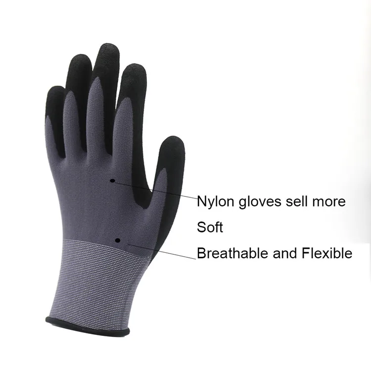 CE 15G Nylon Spandex Fabric Sandy Nitrile Gloves 15 Gauge NBR Palm Coated Safety Work Industrial Protective Gloves Construction