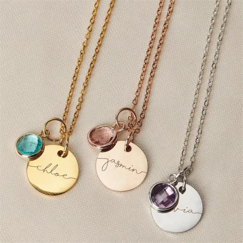 Stainless Steel Necklace Personalized Jewelry for Women Monogram Mother Day Gift Handmade Name Engraved New Birthstone Necklace