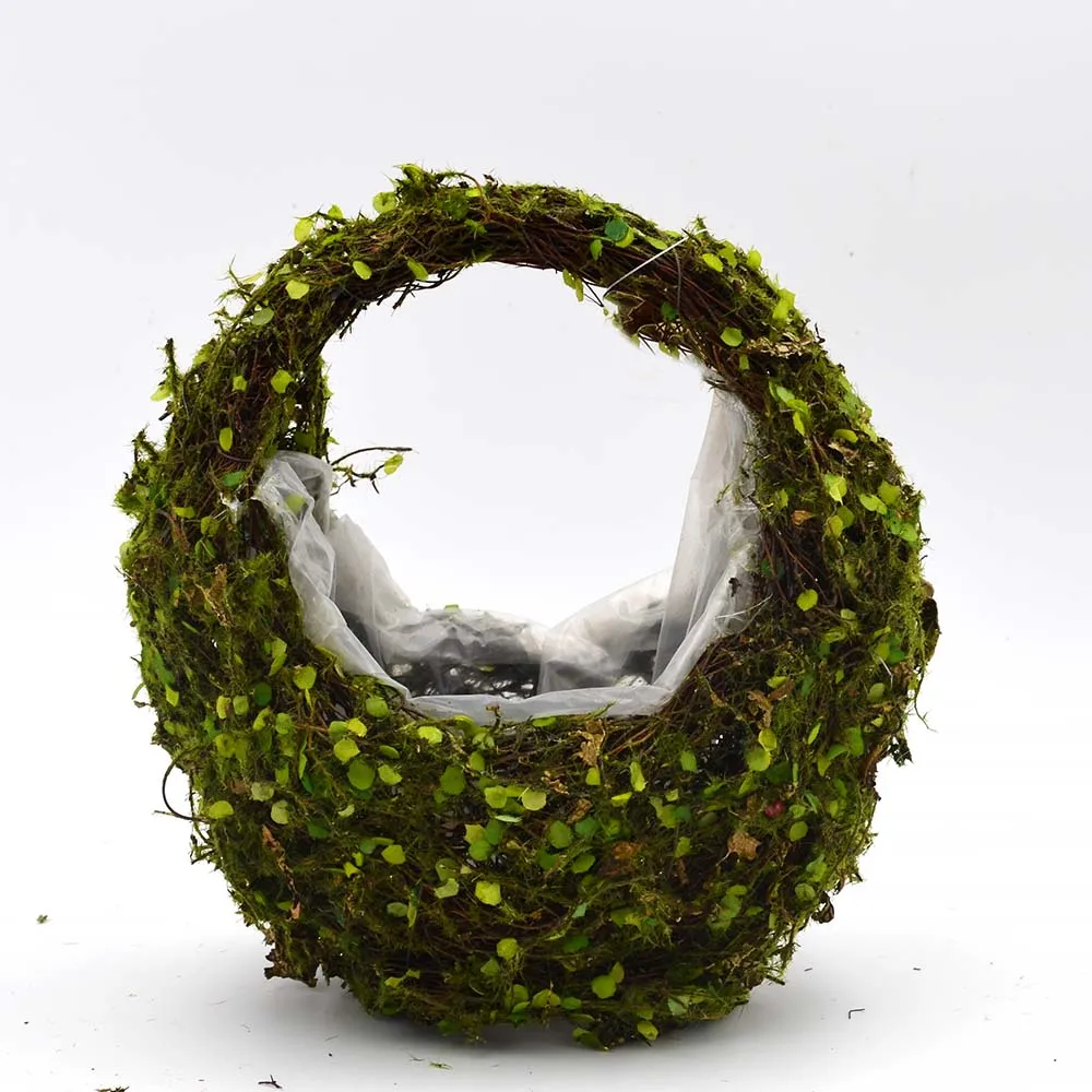 Moss kettle Integrated flower basket, circle shape, with fabric flower