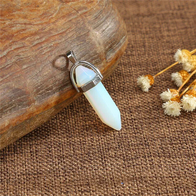 Wholesale  Opal Quartz Crystal Healing Point Pendant Hexagon Gemstone Pendant Necklace