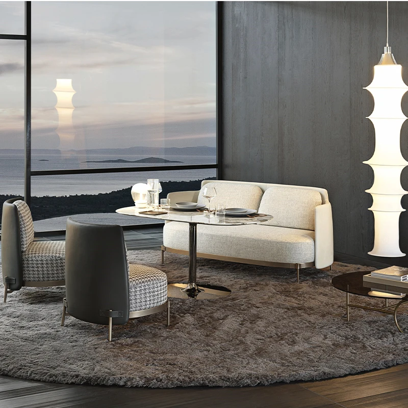 Nordic modern relaxed stainless steel Italy style living room tape leisure accent lounge single sofa