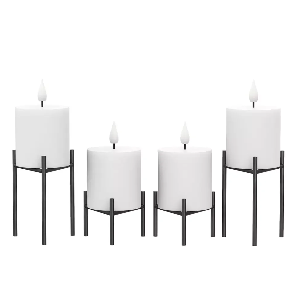 Modern simple design geometric line cats wrought iron metal wire pillar candle stand holders