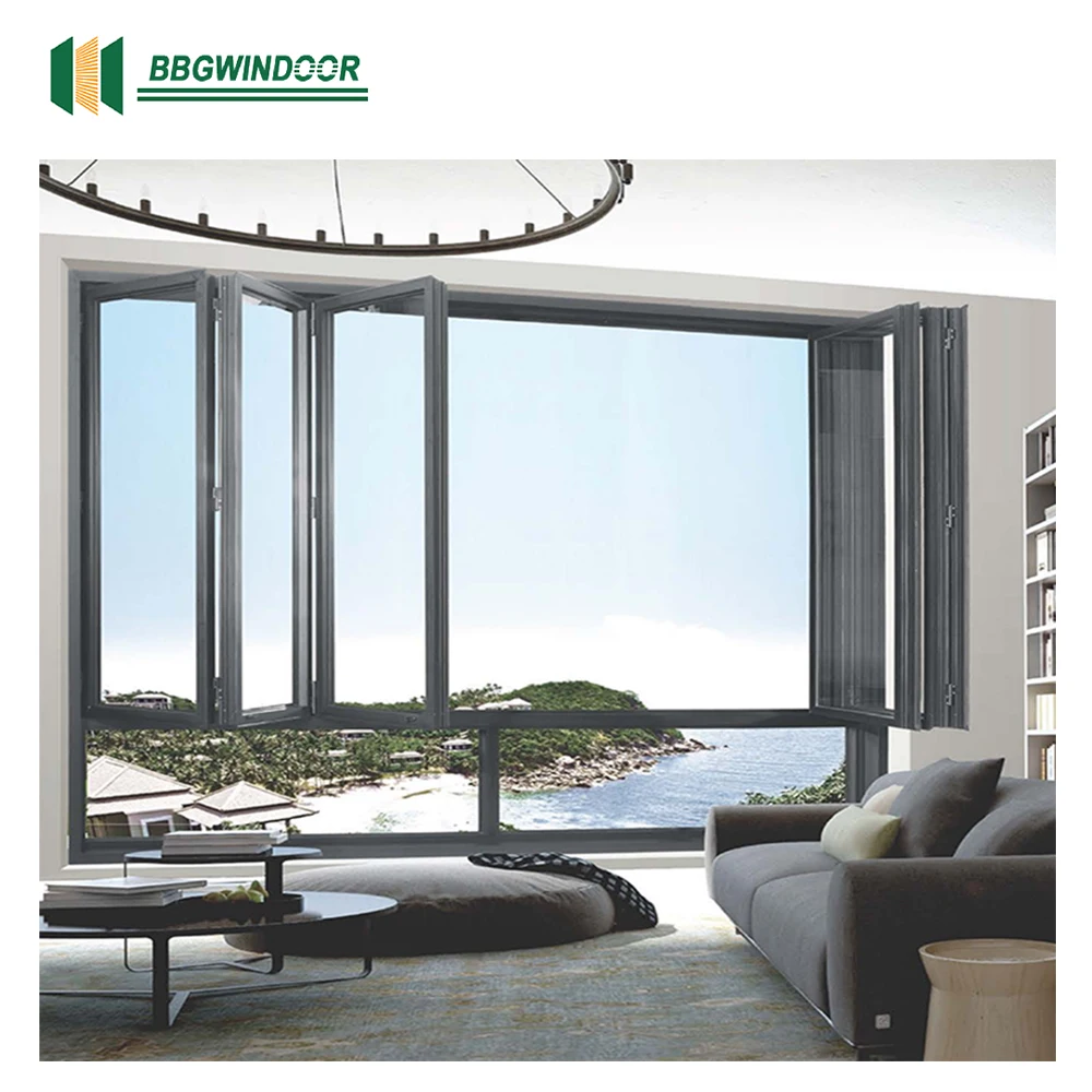 Lukliving Heat Insulation Exterior Balcony Folding Window Horizontal Bi Fold Windows Sound Insulation Folding Windows Lowe Glass