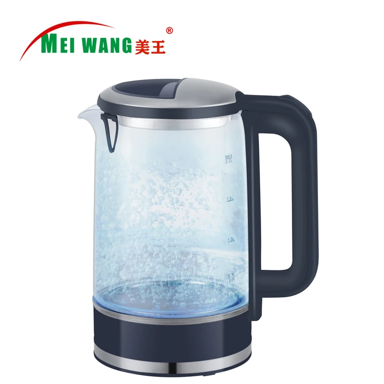 Meiwang factory small home appliance glass electric kettle 2ltr blue LED light boil dry protection high quality