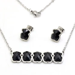AFXSION South American Hot Jewelry Bear Necklace and Earrings with Black Crystal 18K Gold Jewelry Set