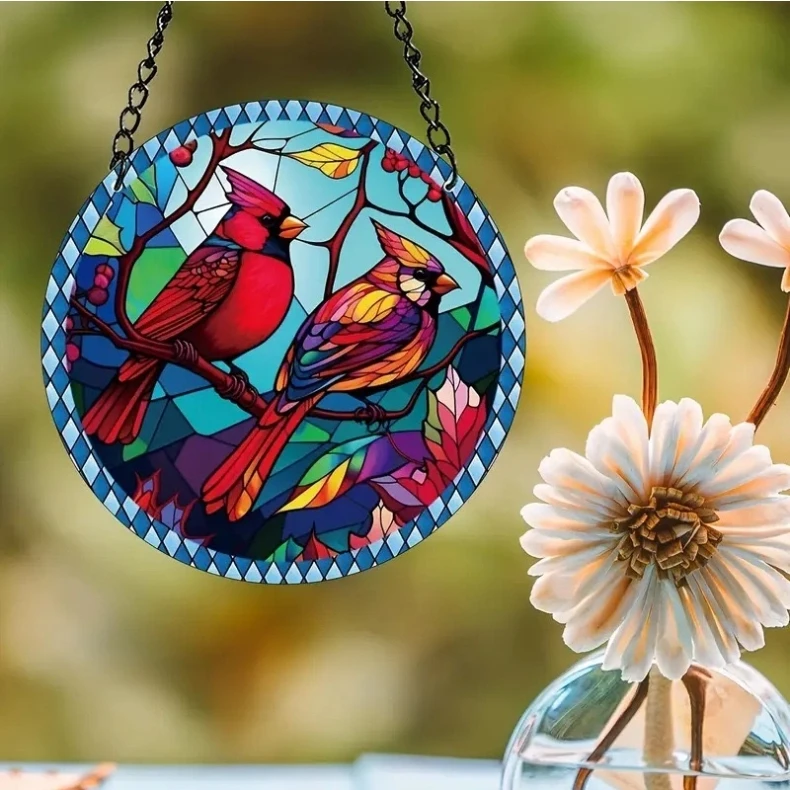 Decorative Handmade Hummingbird Stained Glass Sun Catcher Rainbow Prism Window Wall Hanging Ornament Boho Home Decor