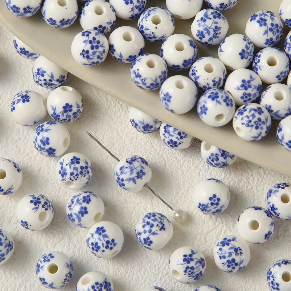 ciyuan new Chinese blue and white porcelain plum retro ceramic beads DIY handmade materials hand string loose jewelry acce
