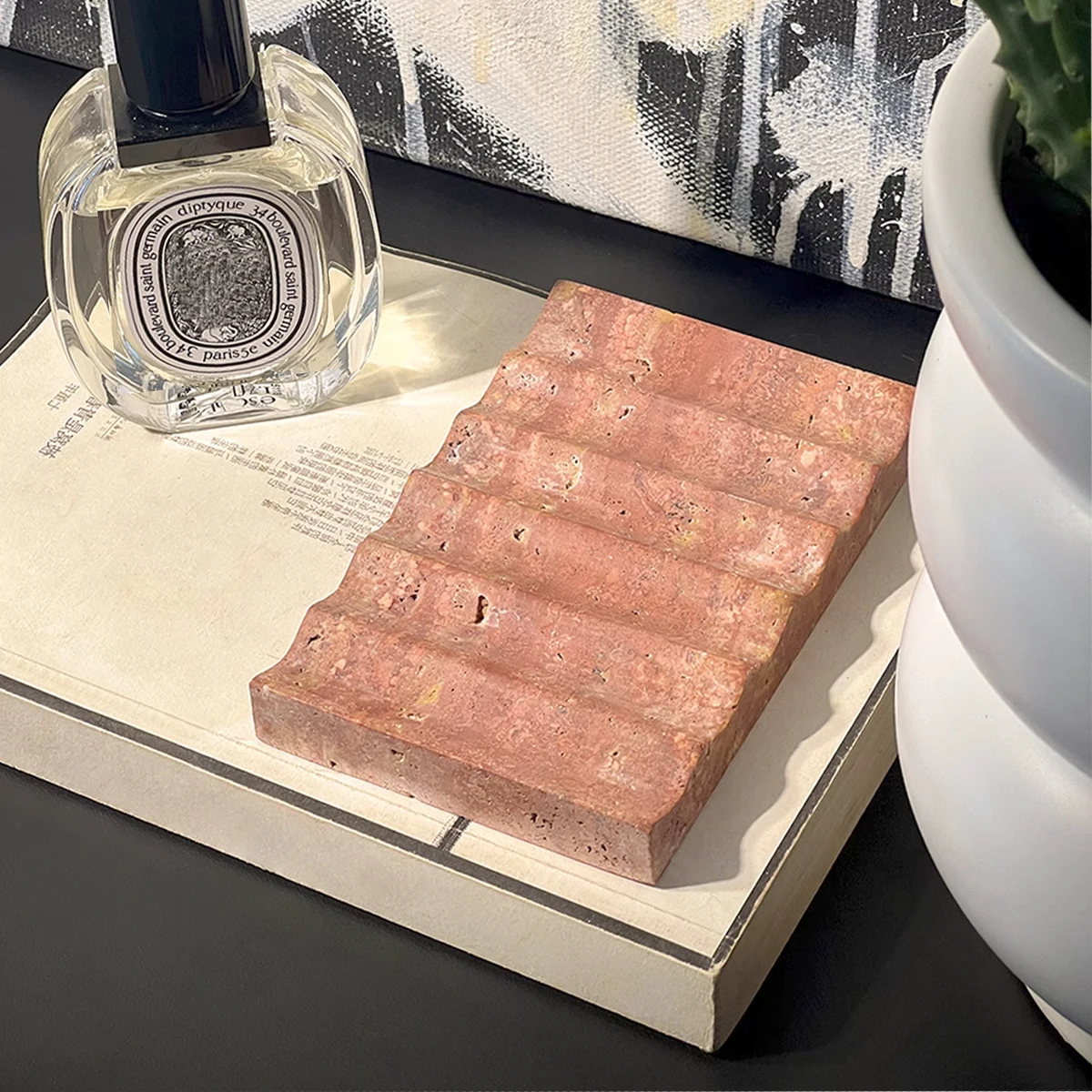 New creative wave soap holder Marble travertine dish soap box Soap holder home decoration marble jewelry display tray