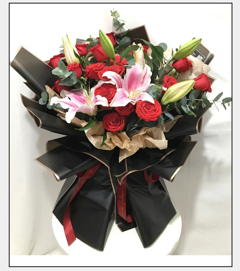 factory wholesale cheap price waterproof gold edges floral bouquet wrapping paper and ready to ship valentines floral paper bulk