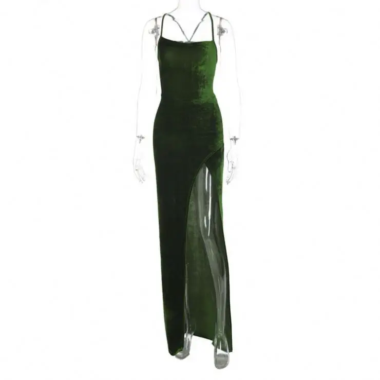 Fashion Sexy Bodycon Lace Split Dress Elegant Party Velvet Backless Bandage Dresses