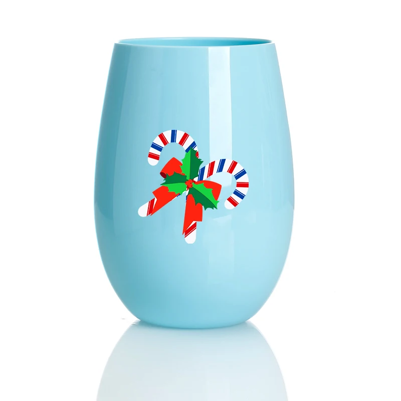 Custom Tritan Christmas Wine Glass Tumbler Plastic Stemless Holiday Wine Glass For Christmas