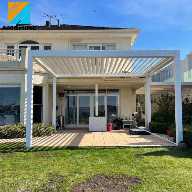 Customized 8x8m Sustainable Waterproof Sunshade Adjustable Louver Roof Aluminum Louvered Pergola With Blinds