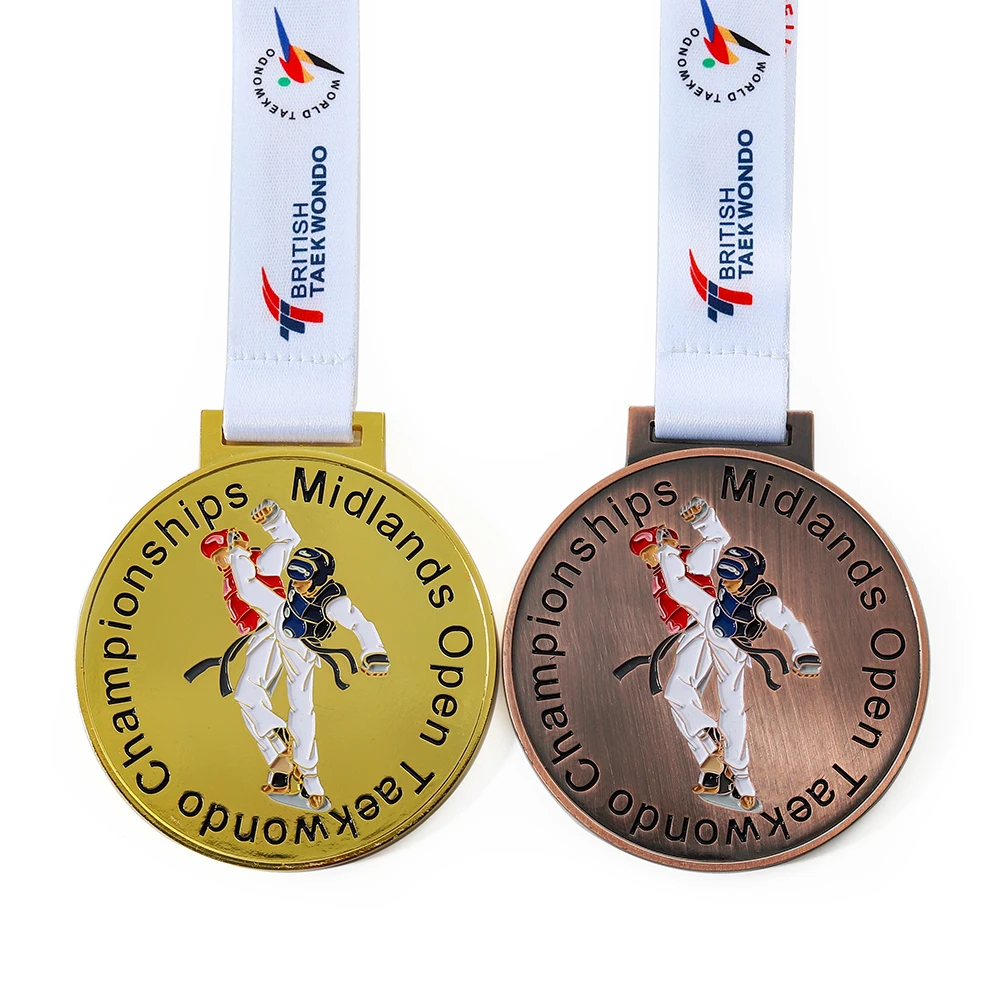 Литой под давлением 2D логотип тхэквондо из цинкового сплава на заказ от продавца мягкая эмаль цветная Золотая серебряная бронзовая медаль