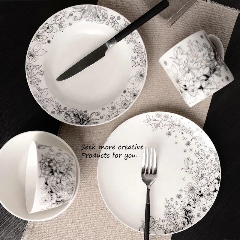 Wholesale Pastoralism New Bone China Kitchen Dishes For Dinner set, Porcelain Unique Sets Tableware Ceramic Dinnerware sets