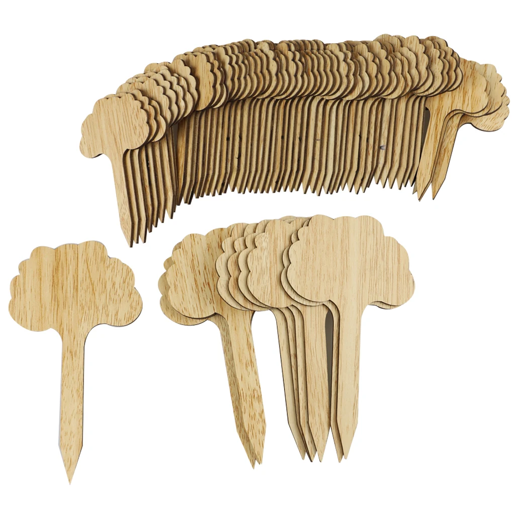 Hovico 50 Pcs Bamboo Plant Labels, Wooden Plant Labels, T-Type Tags Nursery Garden Labels for Vegetable Garden Plants (Tree)