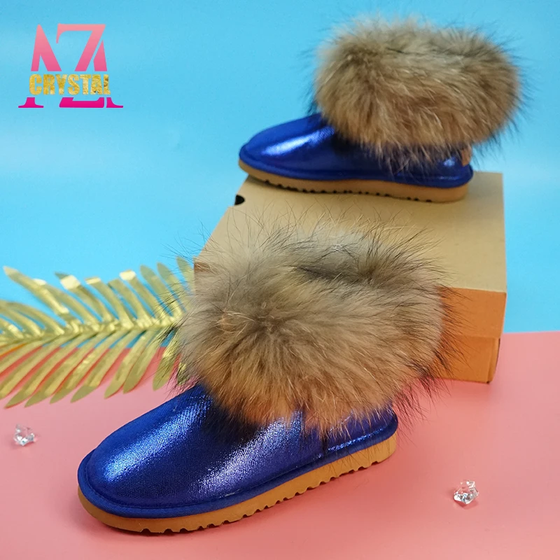 USA 2020 waterproof real Australian sheepskin fox raccoon fur lined winter snow boots shoes for women kids children