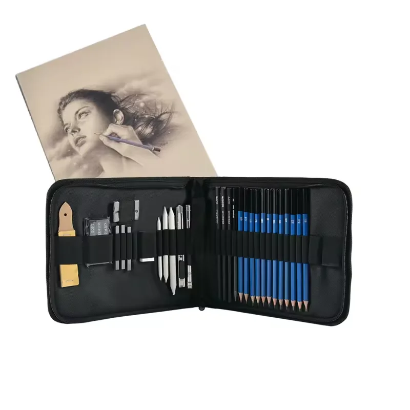 33Pcs Sketch Pencils & Drawing Kit Graphite Pencils Charcoal Sticks Eraser
