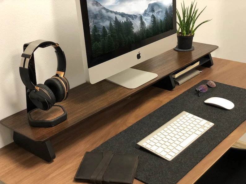 Solid Wood Laptop Stand Showcase Desk Shelf Dual Monitor Stand Wooden Desk Shelf