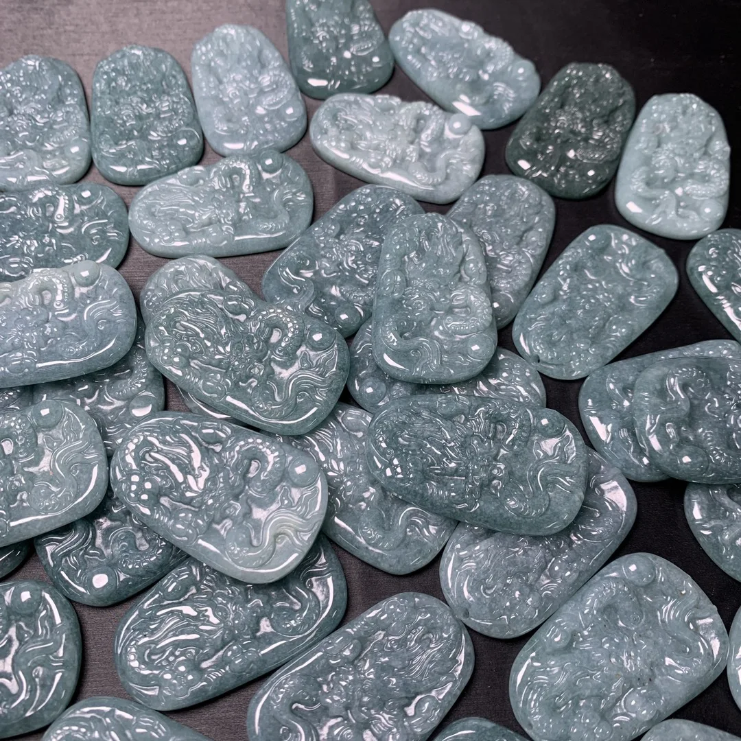 38mm Jade Dragon Pendant Natural Myanmar Blue Bruma Jade Dragon Jadeite Jewelry Making Pendant Chinese Classical