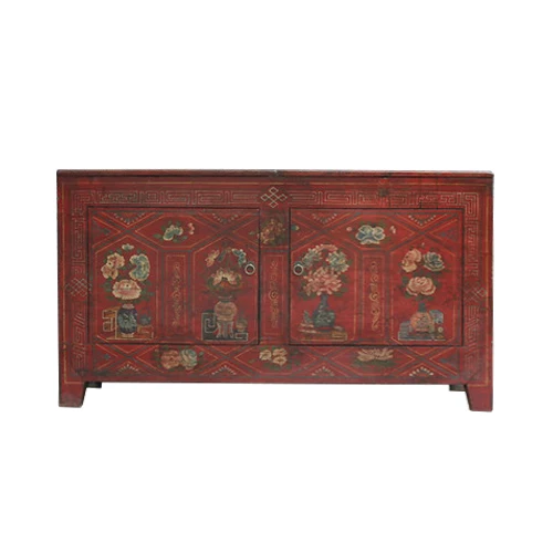 New arrival High glossy recycled wood furniture  antique reclaimed  wood Mongolian painting sideboard living room furniture