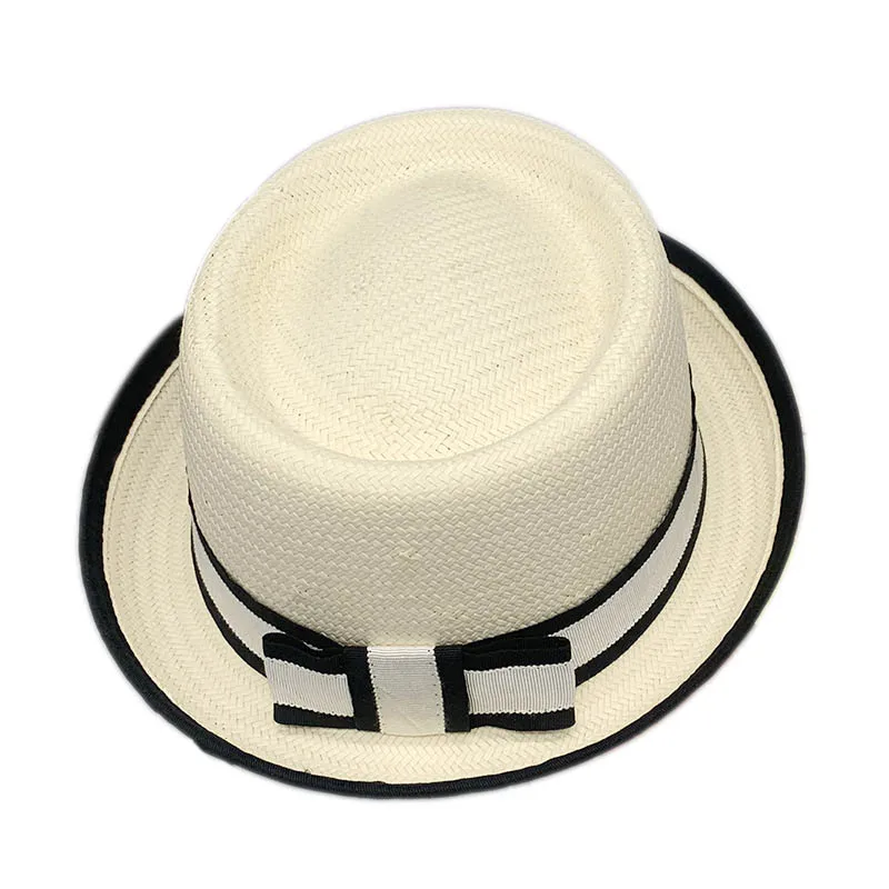 Wholesale chic women ladies paper Straw fedora jazz pork pie boater Hat beach UV protection sun hats with bowknot