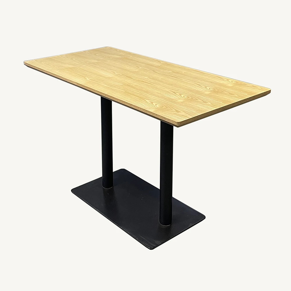 Commercial Furniture Fast Food Pizza Restaurant Dining Table Metal Base Wood Top Rectangle Table for Cafe